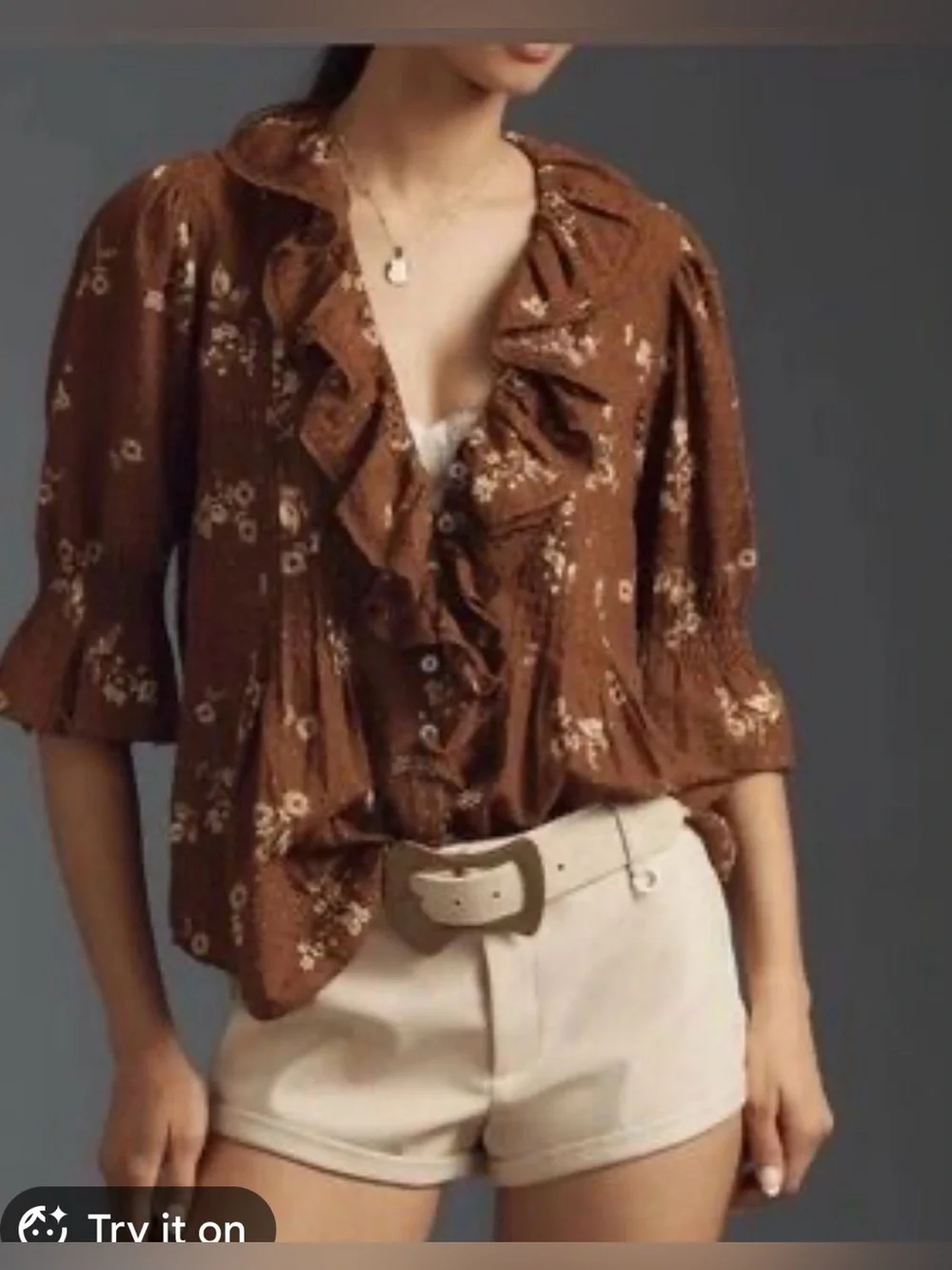 Anthropologie Poet Floral Ruffle Button-Front Blouse